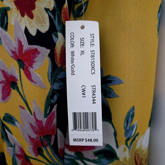 NWT Zac & Rachel Yellow Black Floral Sleeveless Asymm Double-Layer Tunic Top XL - Picture 7 of 10